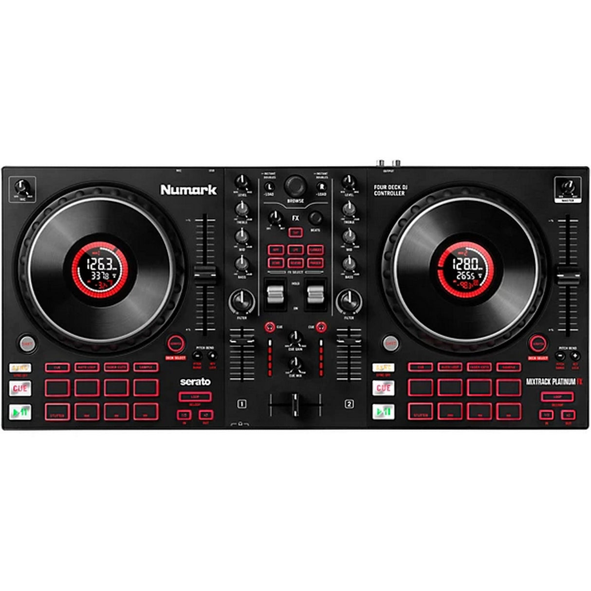Numark Mixtrack Platinum FX 4‑Deck DJ Controller with Jog Wheel Displays