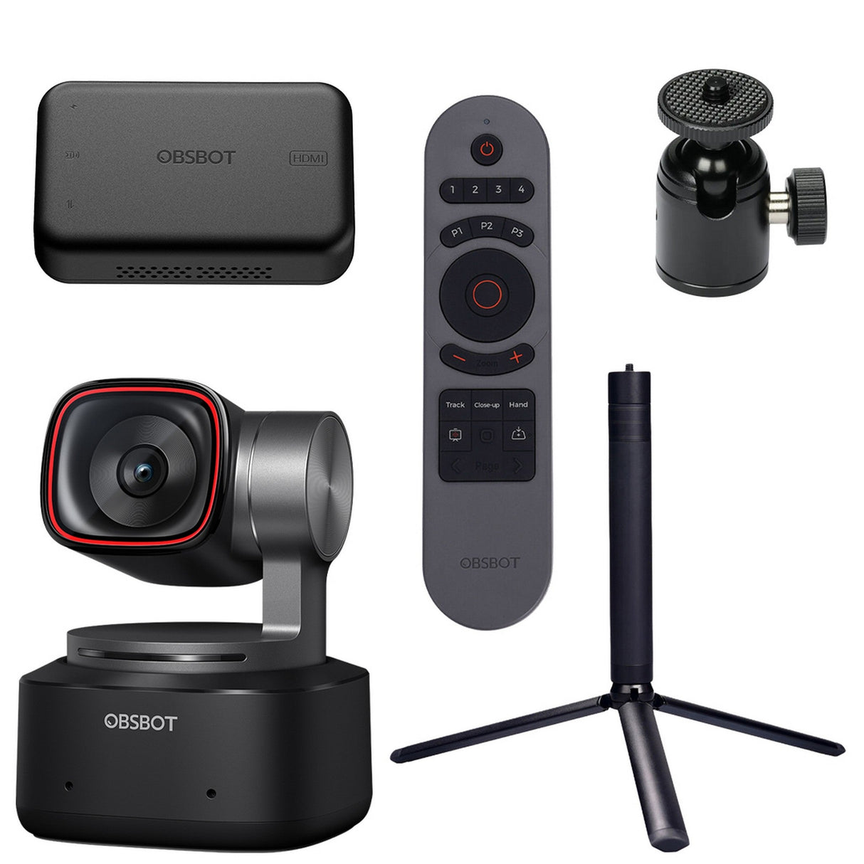 OBSBOT Tiny 2 AI-Tracking PTZ Camera Streaming Combo Plus with Smart Remote 2, Extendable Tripod/Ball Head