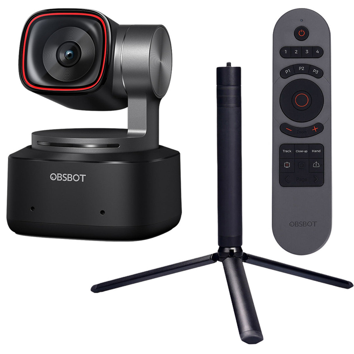 OBSBOT Tiny 2 AI-Tracking PTZ Camera Home Combo with Tiny Smart Remote 2, Extendable Tripod