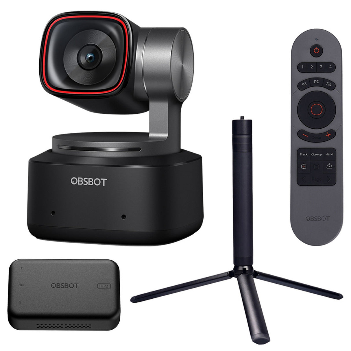 OBSBOT Tiny 2 AI-Tracking PTZ Camera Streaming Combo with Tiny Smart Remote 2, Extendable Tripod