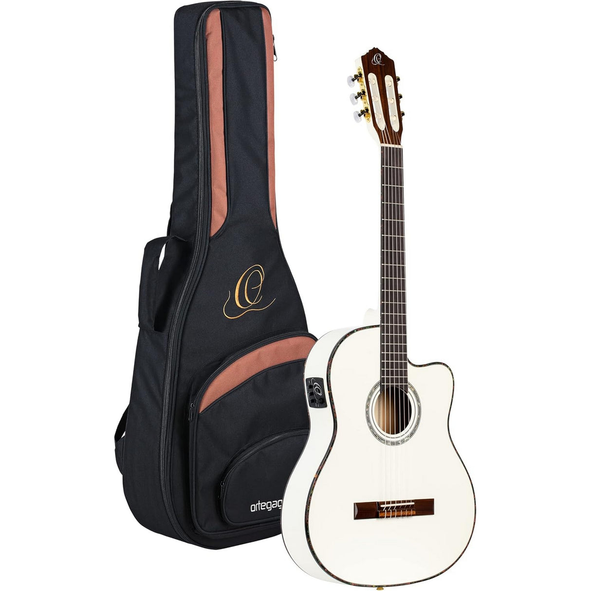 Ortega Guitars RCE145WH Family Series Pro Full Size Acoustic Electric Guitar (White)