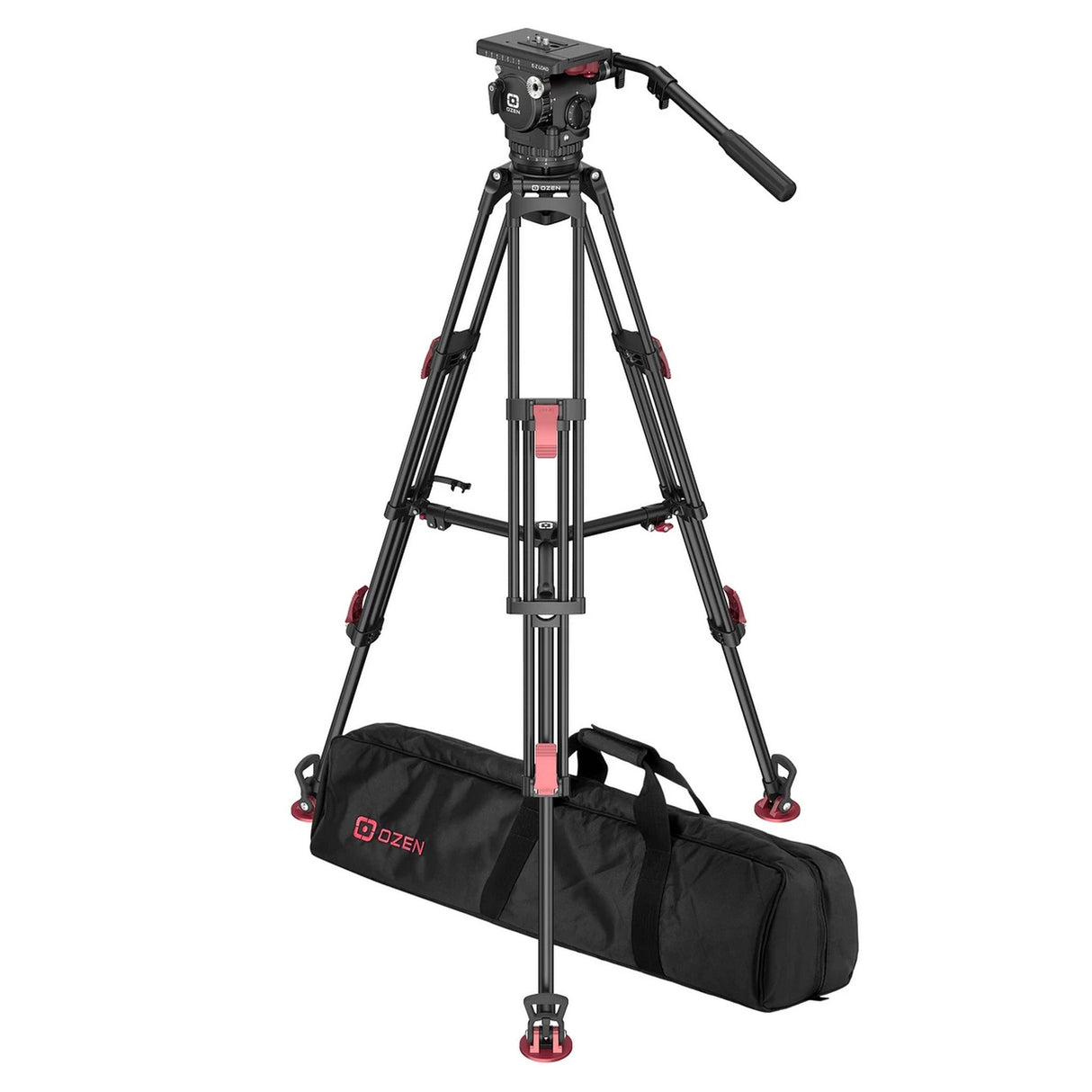 OZEN 10AL2 Tripod System with AGILE 10 Full-Size E-Z LOAD 100mm Fluid Head, TR-100AL2 Heavy-Duty Aluminum Tripod and Soft Case
