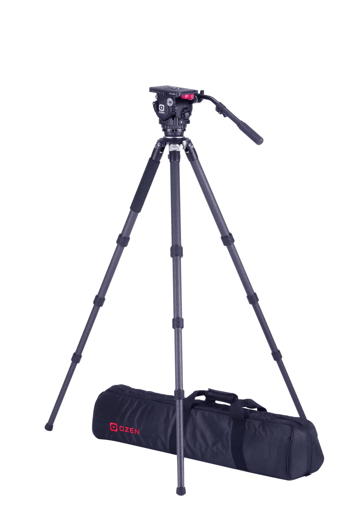 OZEN 10CF3 Tripod System with AGILE 10 Full-Size E-Z LOAD 100mm Fluid Head TR-100CF3 3-Stage Carbon Fiber and Soft Case