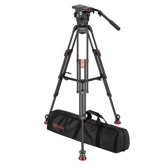 OZEN 10EZ Tripod System with AGILE 10 Full-Size E-Z LOAD 100mm Fluid Head EZ-100 2-Stage Carbon-Fiber and Soft Case
