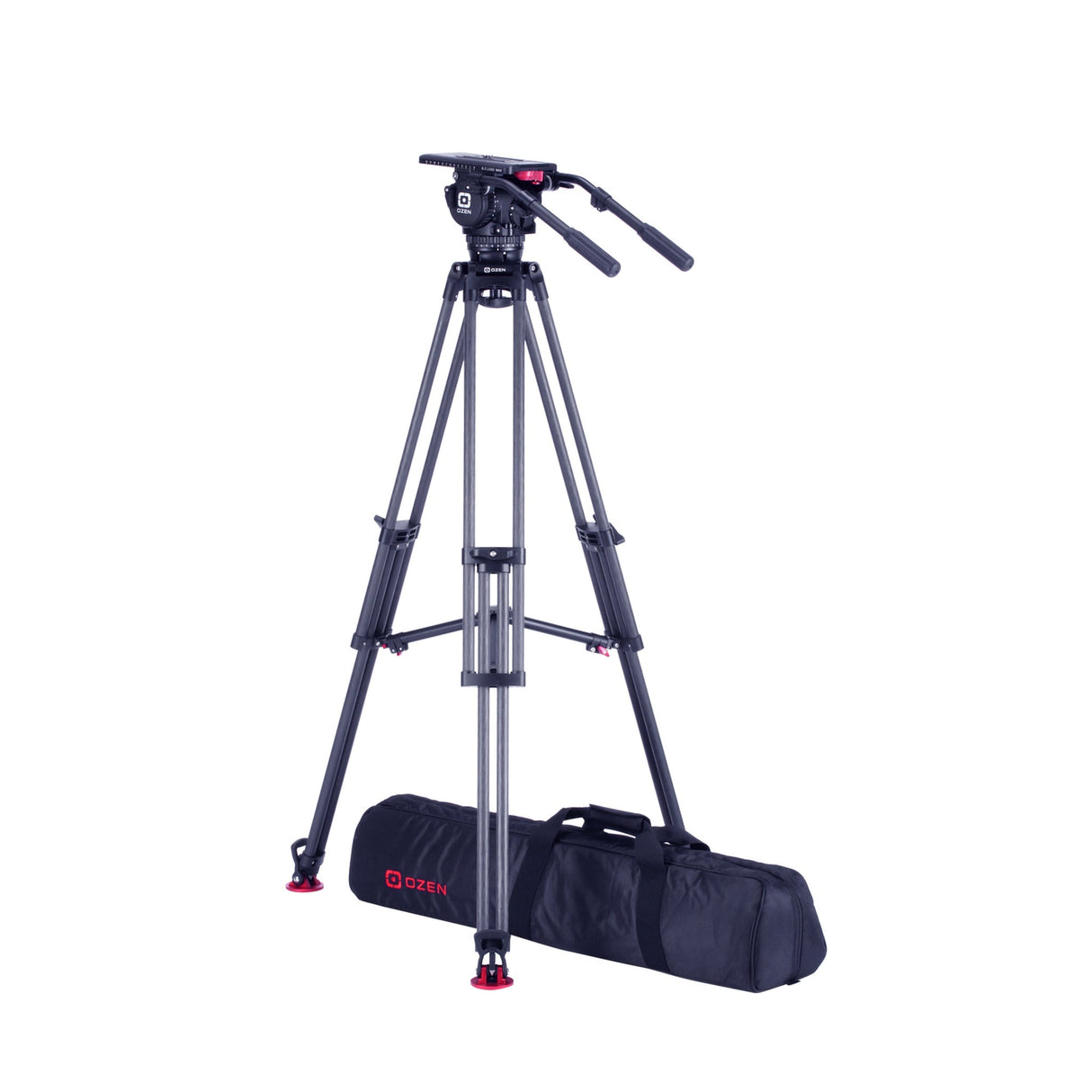 OZEN 18CF1HDM Tripod System with AGILE 18M E-Z LOAD MAX 100mm Fluid Head, TR-100CF1HD Heavy-Duty Carbon Fiber Tripod, and Soft Case