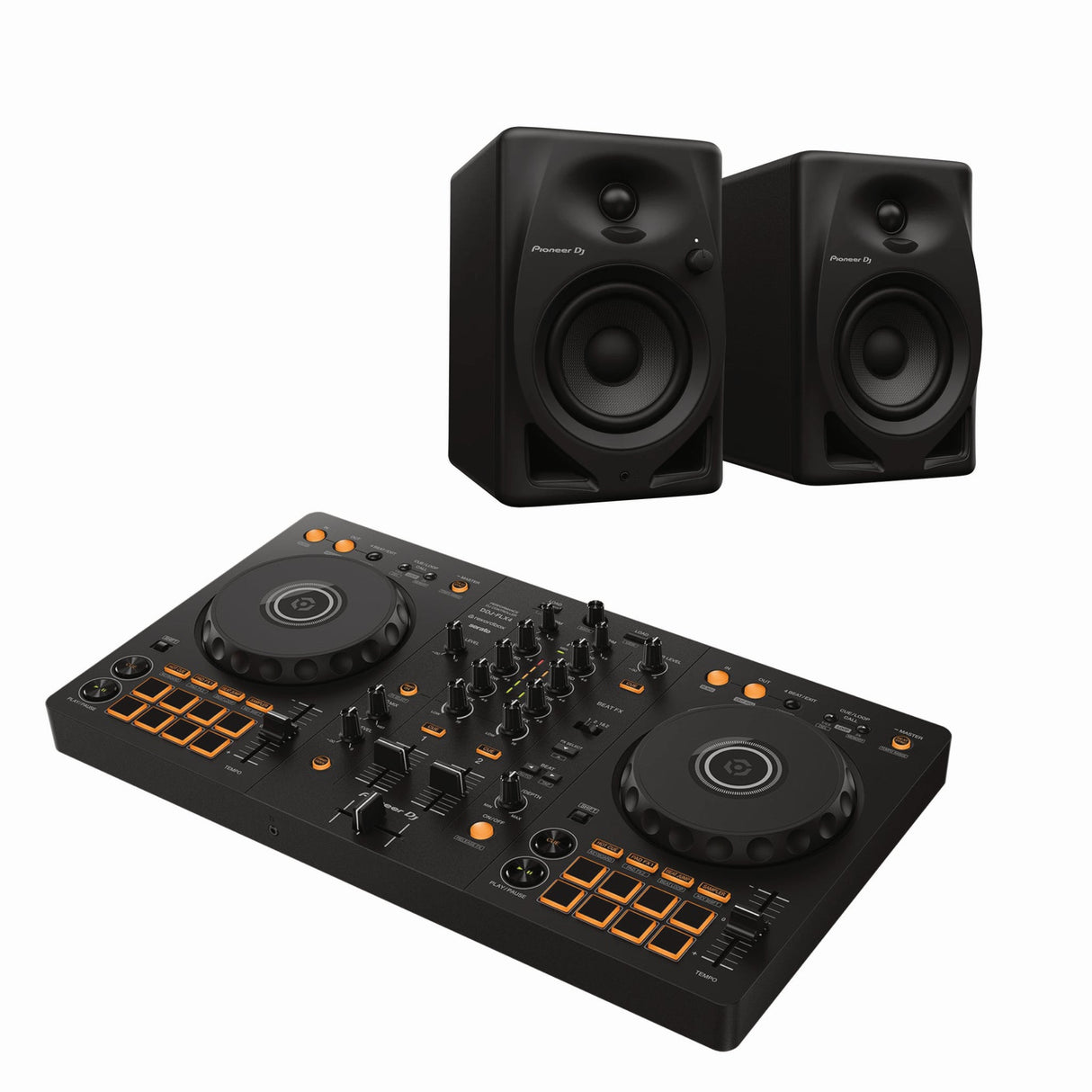 Pioneer DJ DDJ-FLX4 2-Channel DJ Controller with DM-40D 4-Inch Desktop Monitor Speakers Bundle