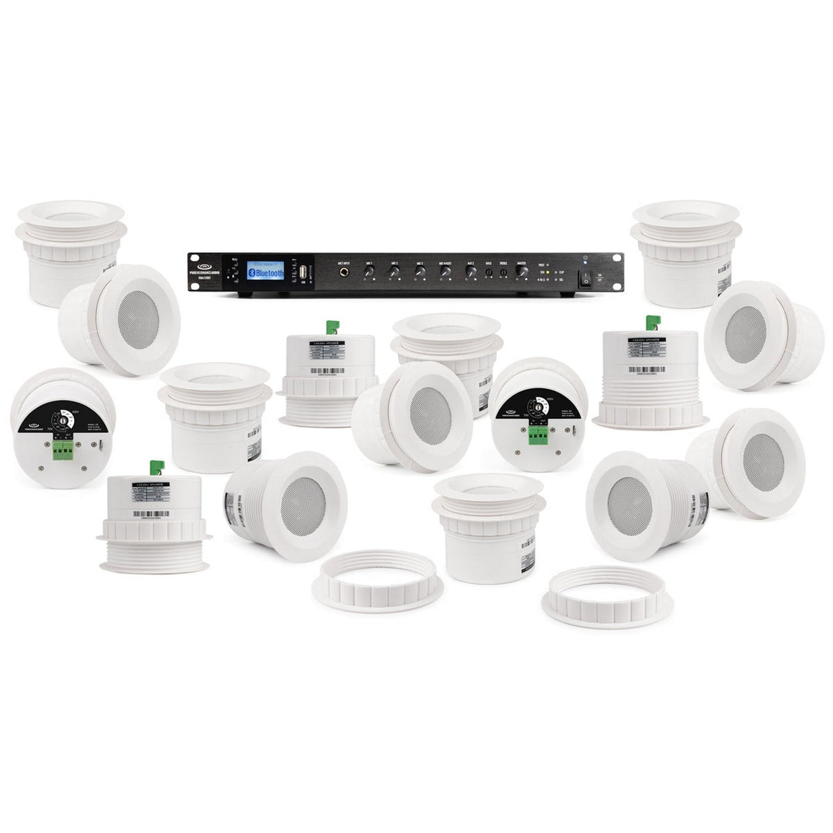 Pure Resonance Audio Medical Office Sound System with (16) C3 Ceiling Speakers, and RMA120BT Rack Mount Bluetooth Mixer Amplifier