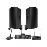 Pure Resonance Audio School Sound System with Dual A115 15-Inch Bluetooth Loudspeakers, MX9 9-Channel Mixer, WMS1-HH Wireless Microphone, and PTT1 Gooseneck Microphone