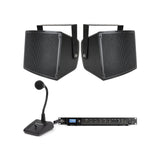 Pure Resonance Audio Outdoor Sound System with 2 S10 All-Weather Loudspeakers, RMA240BT 240W Bluetooth Mixer Amplifier, and PTT1 Paging Microphone