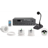 Pure Resonance Audio Paging Sound System with (4) C3 Ceiling Speakers, MA30BT Bluetooth Mixer Amplifier, and PTT1 Push-to-Talk Microphone