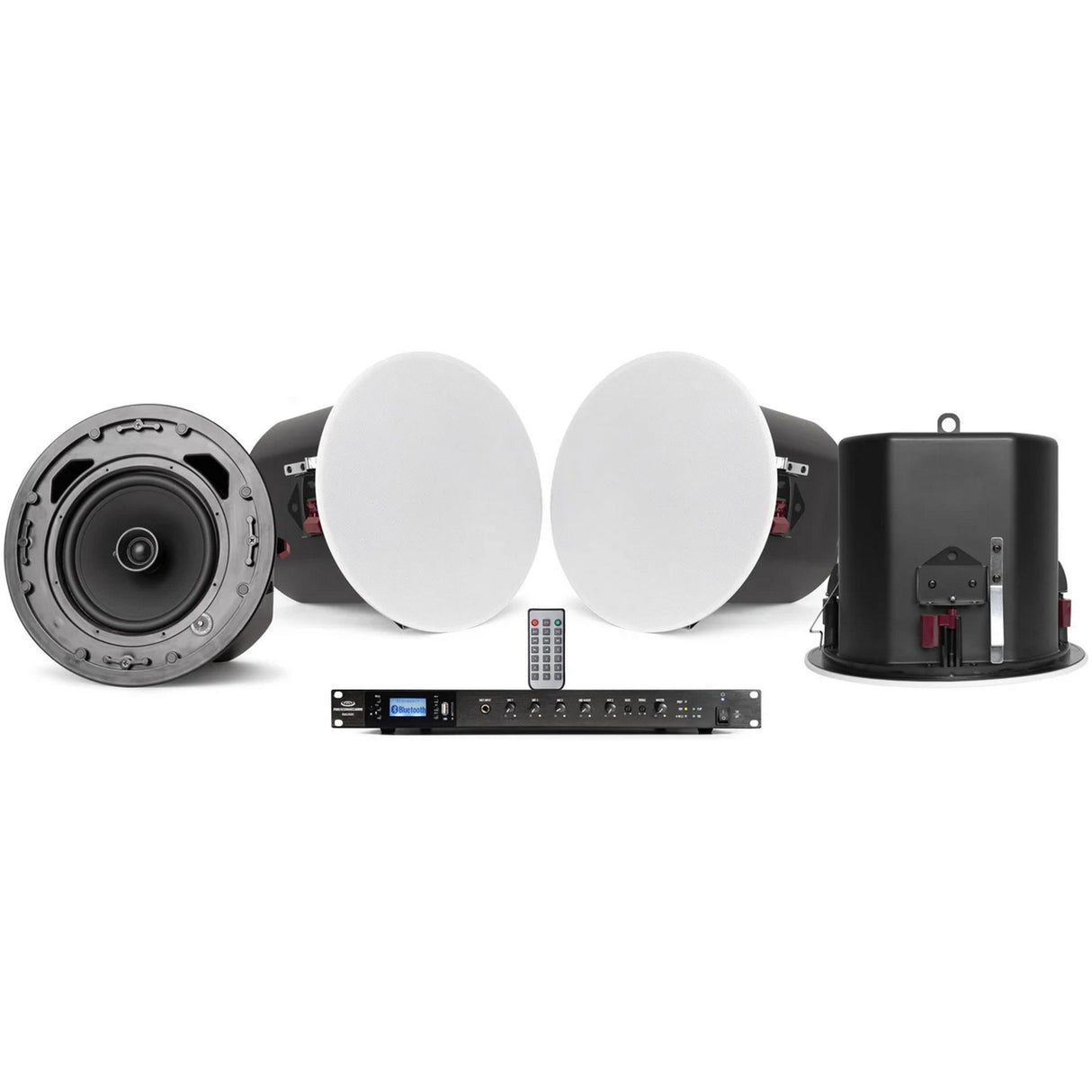 Pure Resonance Audio Meeting Room Sound System with 4 C8 Ceiling Speakers and RMA240BT 240W Bluetooth Mixer Amplifier