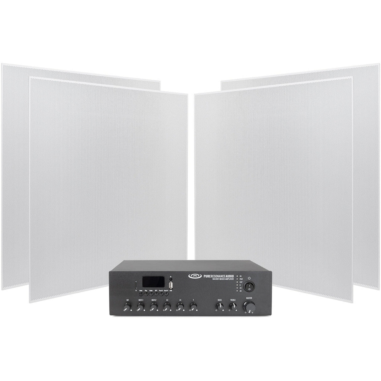 Pure Resonance Audio School Sound System with (4) SP8 Ceiling Tile Speakers, and MA30BT Bluetooth Mixer Amplifier