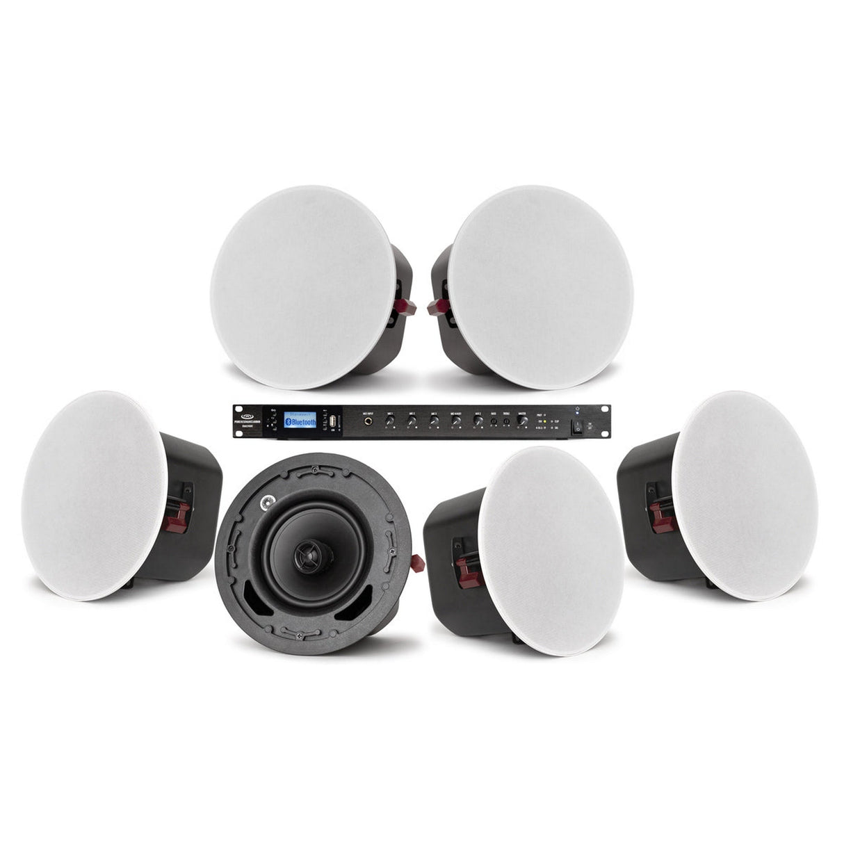 Pure Resonance Audio Medical Office Speaker System with (6) C6 6.5-Inch 70V Ceiling Mount Speakers and RMA240BT 240W Rack Mount Bluetooth Mixer Amplifier