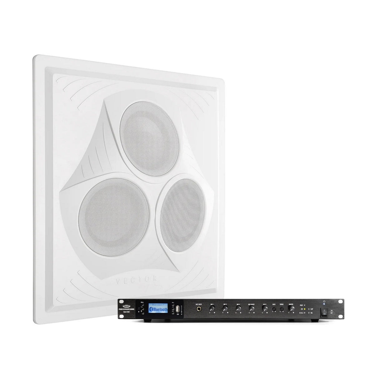 Pure Resonance Audio Small Conference Room Sound System with VCA8 Ceiling Speaker Array and RMA120BT 120W Bluetooth Mixer Amplifier