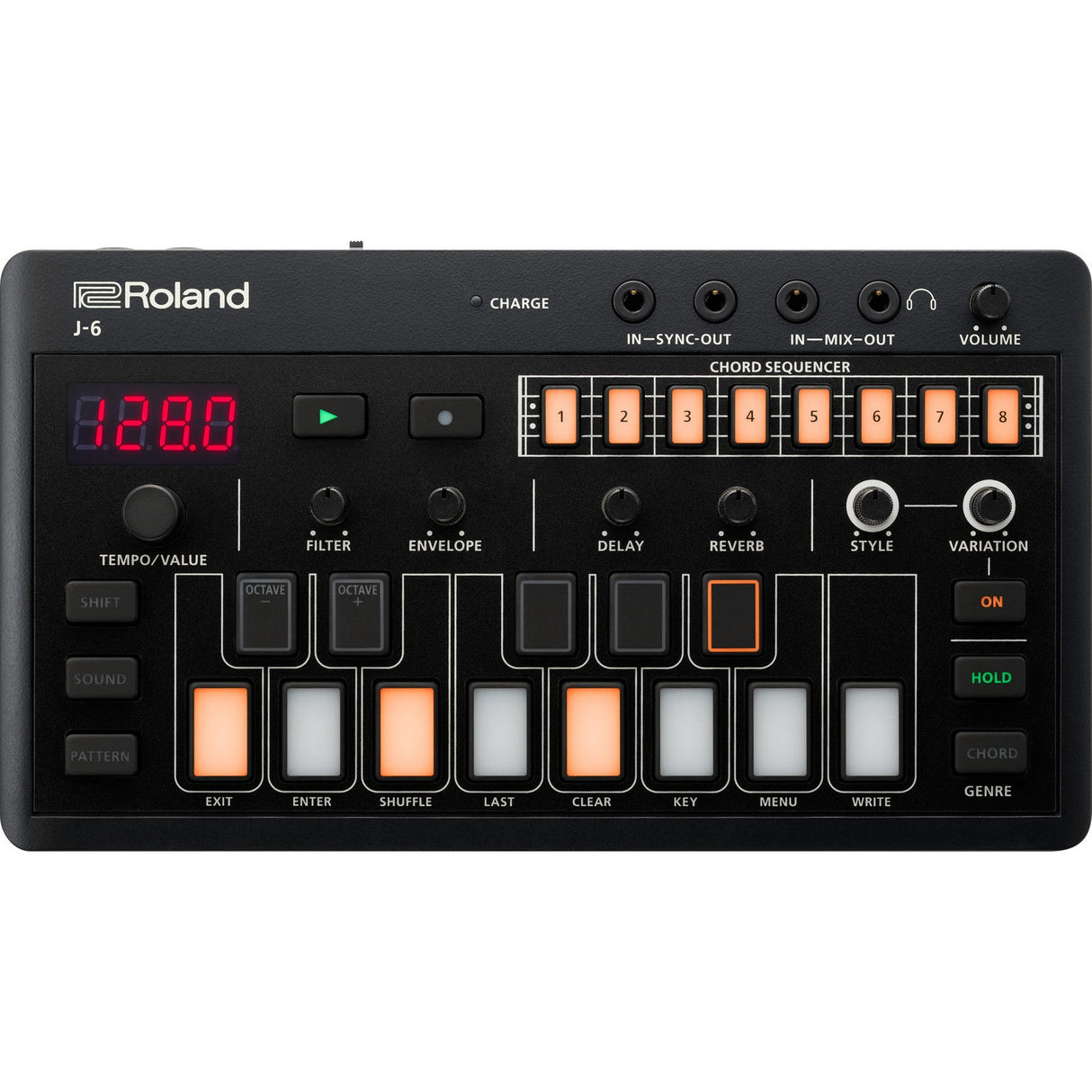 Roland J-6 chord synthesizer front panel with sequencer controls