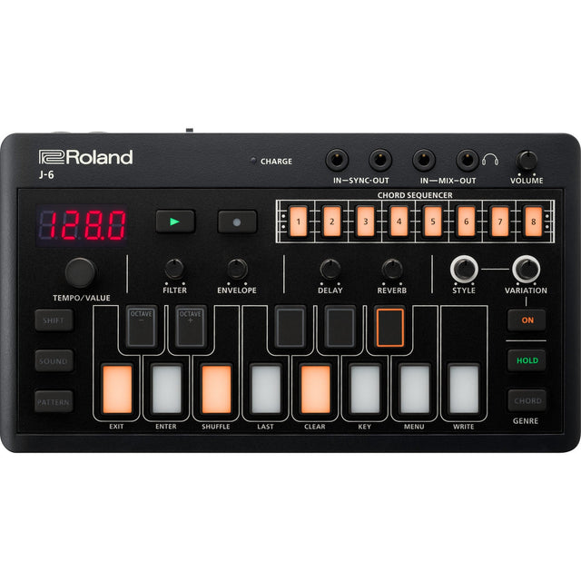 Roland J-6 chord synthesizer front panel with sequencer controls