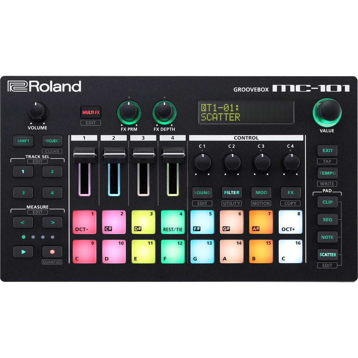 Roland MC-101 groovebox compact music workstation front panel