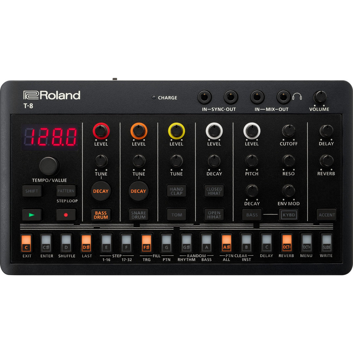 Roland T-8 beat machine rhythm composer front panel controls