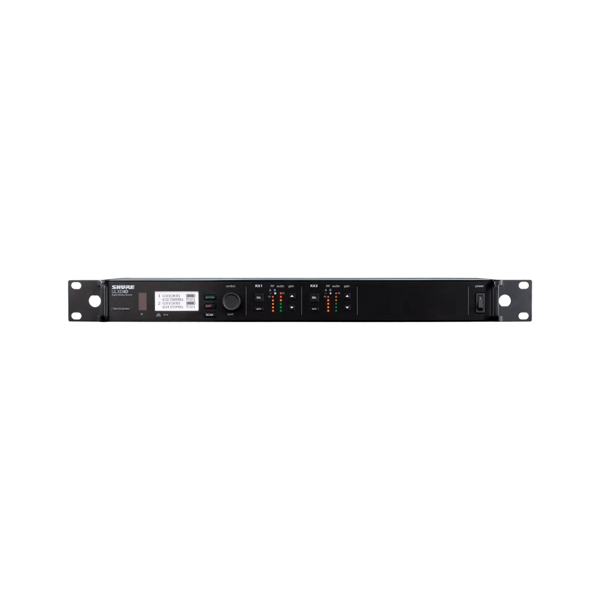 Shure ULXD4DGV Dual-Channel Digital Wireless Receiver with Dante and DC Power Input G57 Band (470-608 MHz)