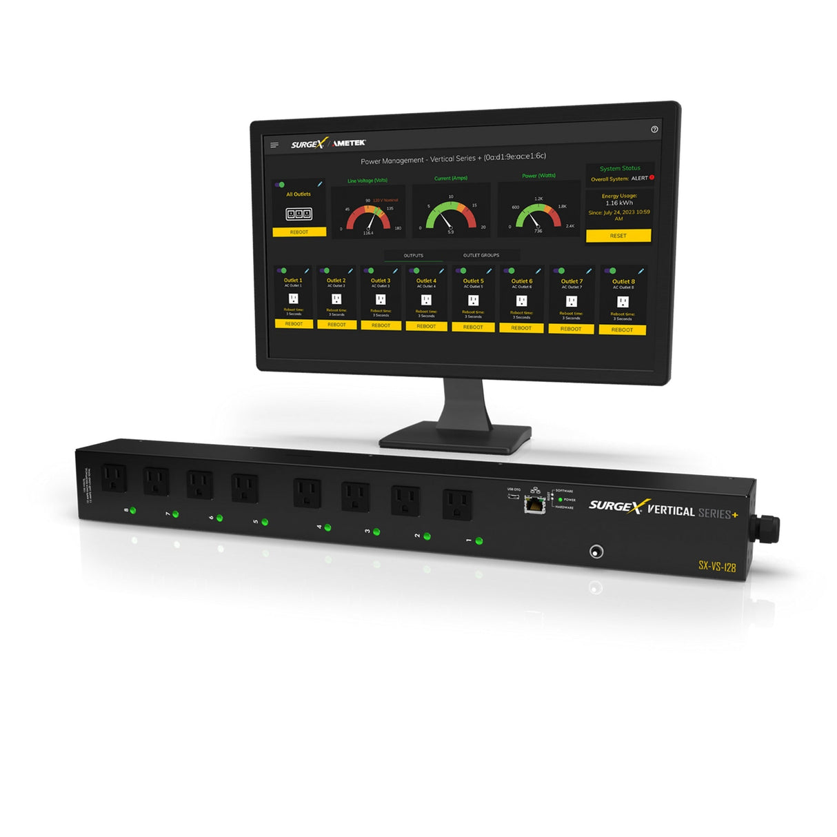 SurgeX Vertical Series+ Smart PDU 12A Power Distribution Unit, 8 Outlets