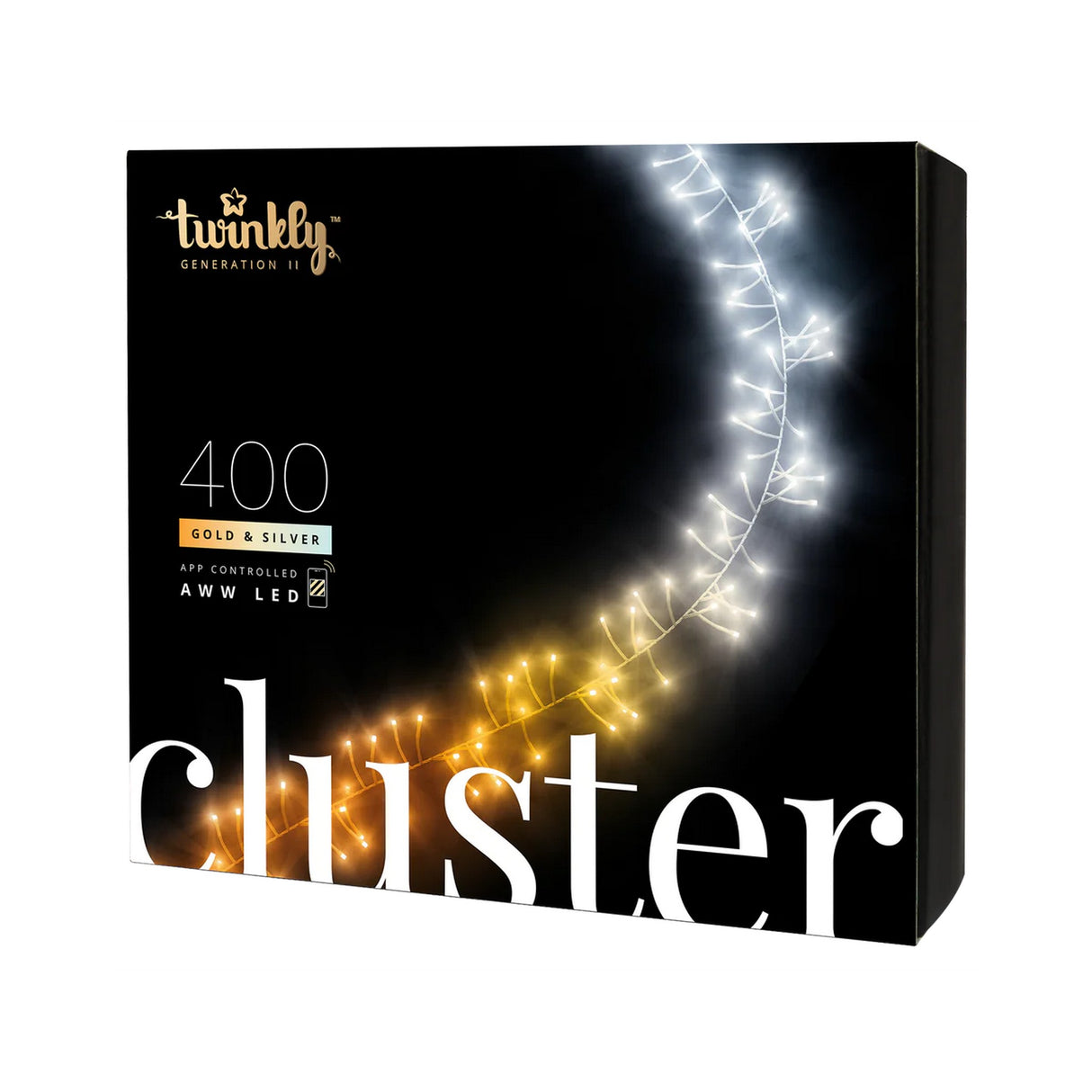 Twinkly TWC400GOP-GUS Cluster 400L 4.3mm Diffuse Flat AWW Lens Light, Black/Green Wire