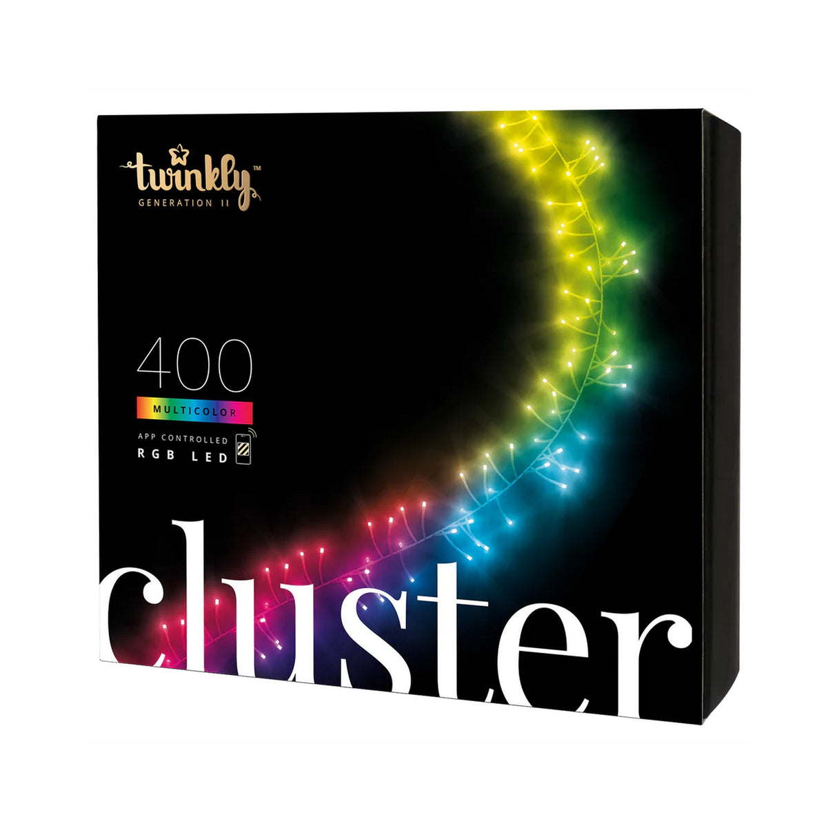 Twinkly TWC400STP-GUS Cluster 400L 4.3mm Diffuse Flat RGB Lens Light, Black/Green Wire