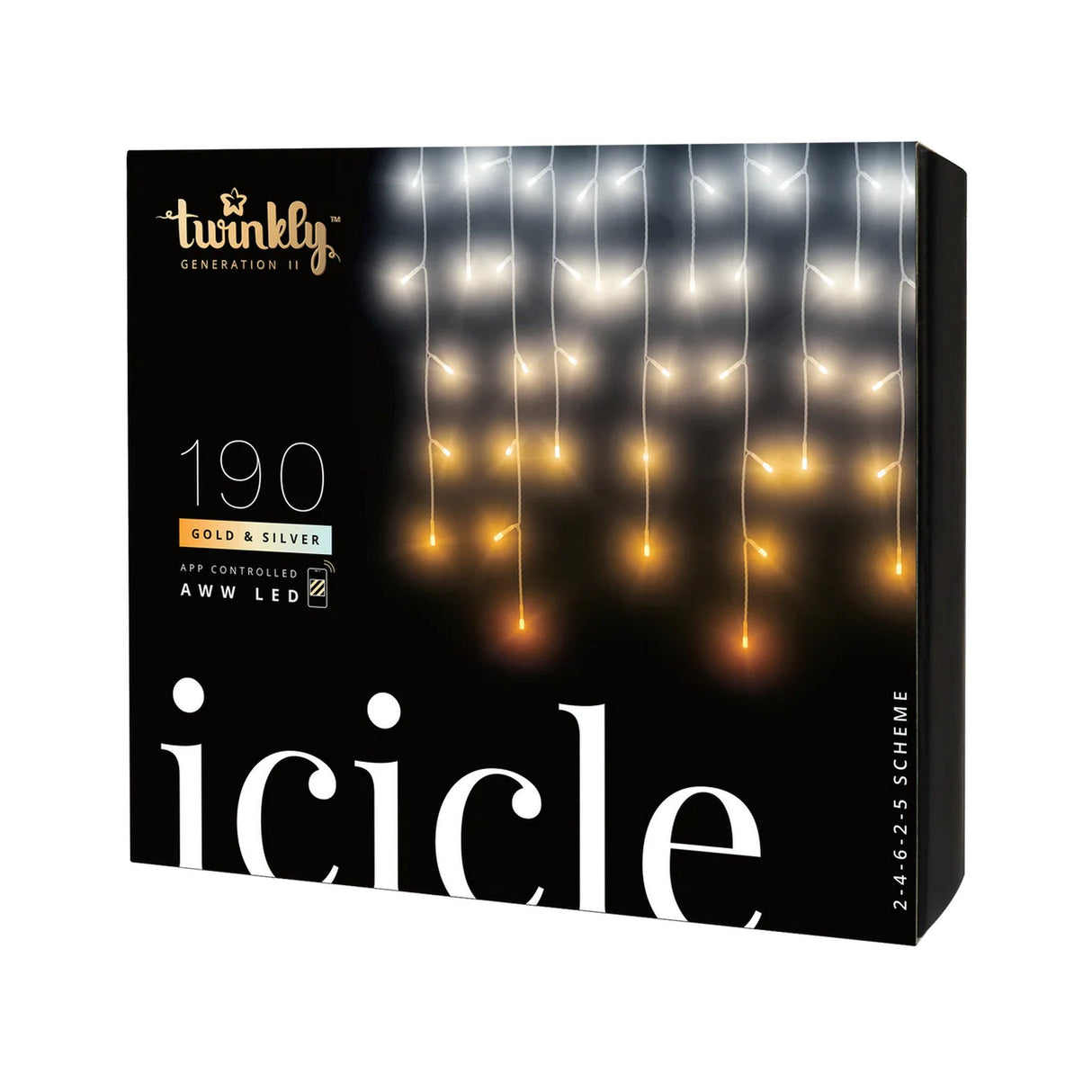 Twinkly Icicle 190L 4.3mm Clear Concave AWW Lens Light, Transparent Wire