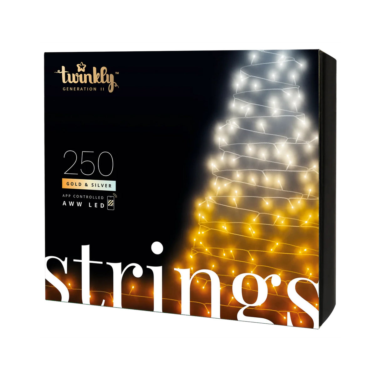 Twinkly TWS250GOP-GUS String 250L 4.3mm Clear Concave AWW Lens Light, Black/Green Wire