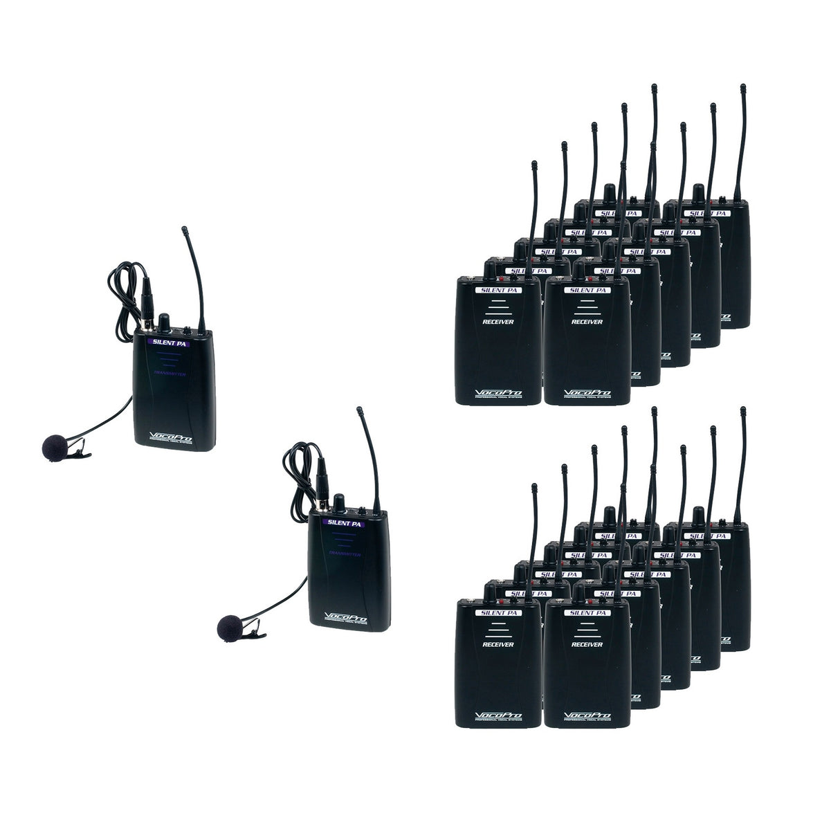 VocoPro SilentPA-TOUR20 16-Channel UHF Wireless Audio Broadcaster with 20 Receivers