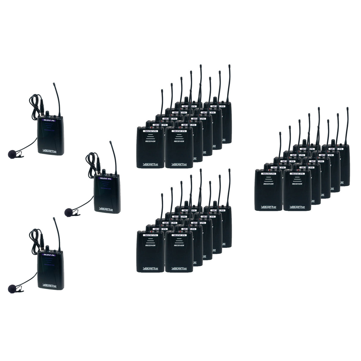 VocoPro SilentPA-TOUR30 16-Channel UHF Wireless Audio Broadcaster with 30 Receivers