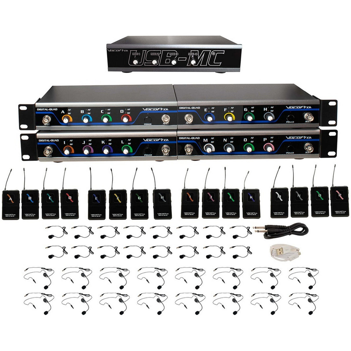 VocoPro USB-Play-16 Wireless 16-Channel Headset/Lapel Micophone/USB Interface System, 902-927.2 MHz