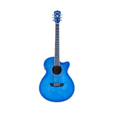 Washburn EA15 Festival Series Mini Jumbo Cutaway Acoustic Electric Guitar, Flame Transparent Blue Finish