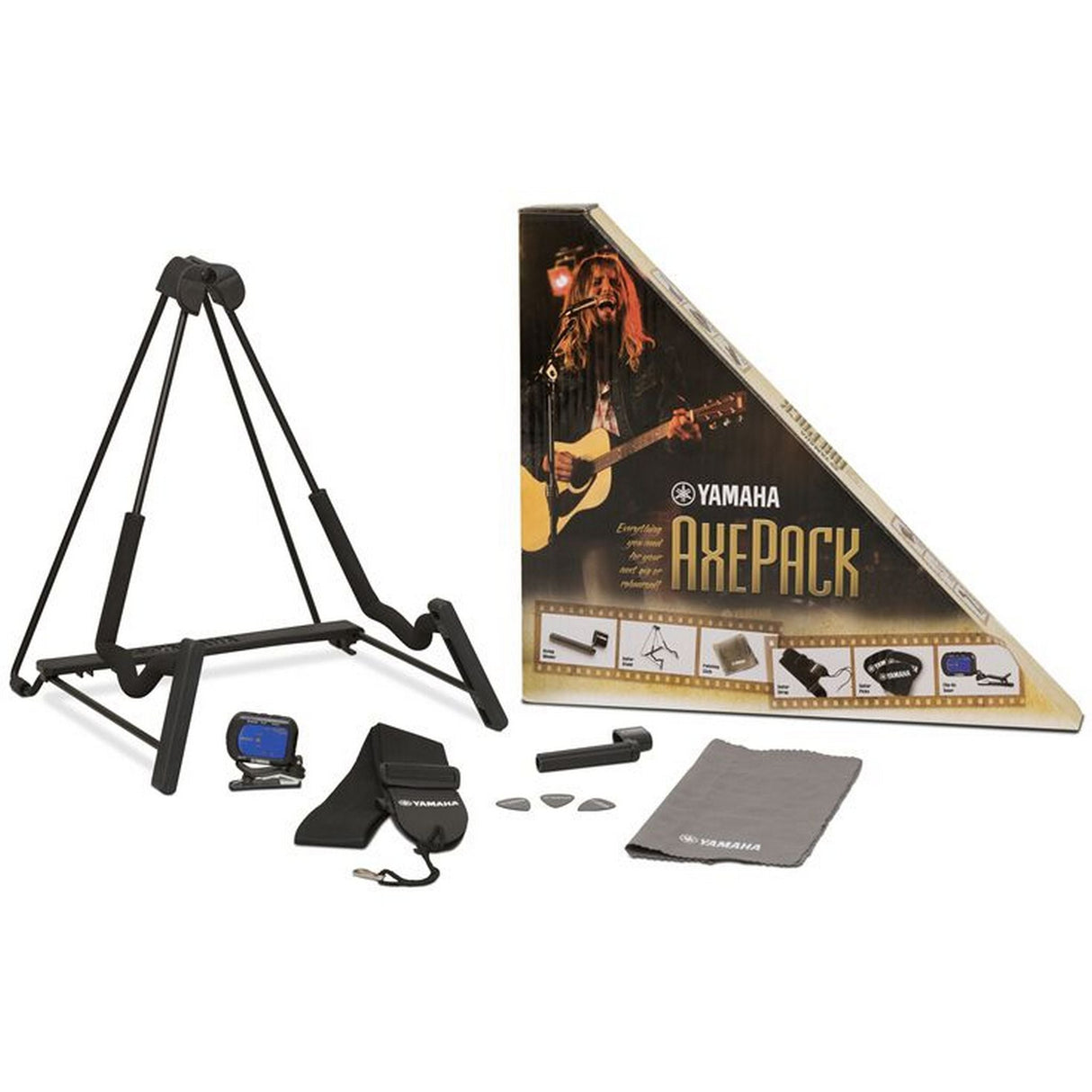 Yamaha AXPAK Acoustic and Electric Guitar Accessory Pack with Stand, Picks, Strap, and Clip-On Tuner