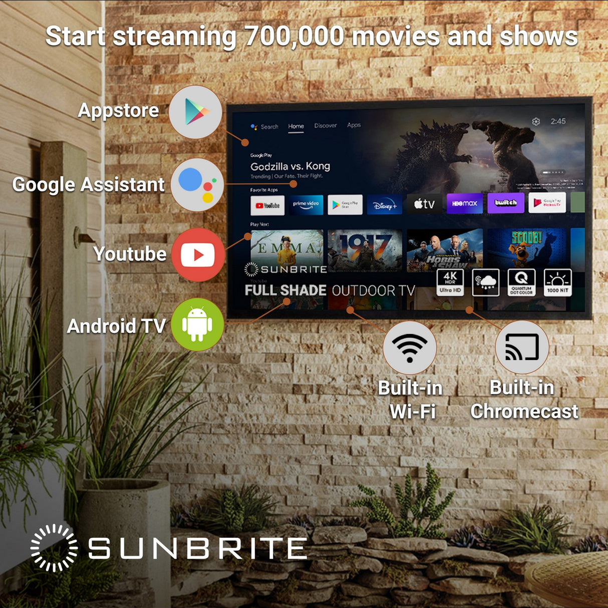 SunBrite Veranda Series 3 Full-Shade 4K HDR UHD Outdoor Smart Android TV Black