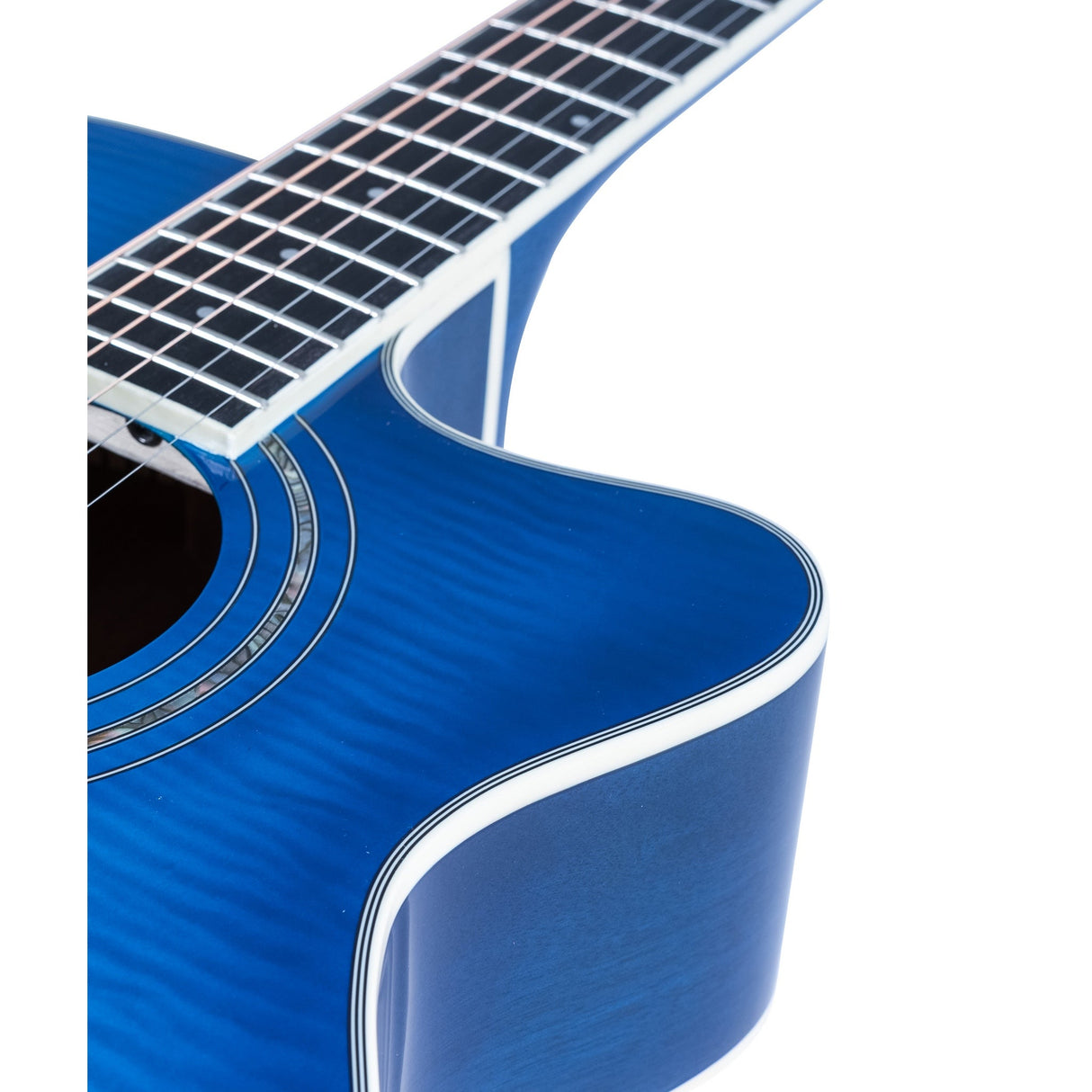 Washburn EA15 Festival Series Mini Jumbo Cutaway Acoustic Electric Guitar, Flame Transparent Blue Finish