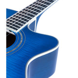 Washburn EA15 Festival Series Mini Jumbo Cutaway Acoustic Electric Guitar, Flame Transparent Blue Finish