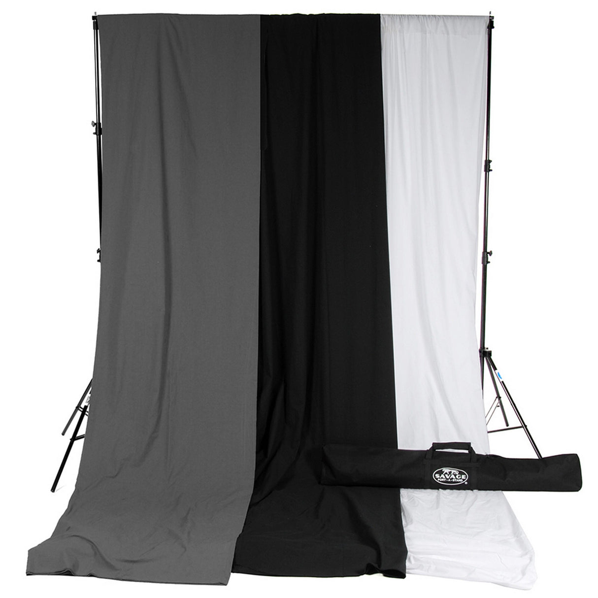 Savage 10 x 24-Feet Solid Muslin Background Kit with Port-A-Stand, White/Gray/Black