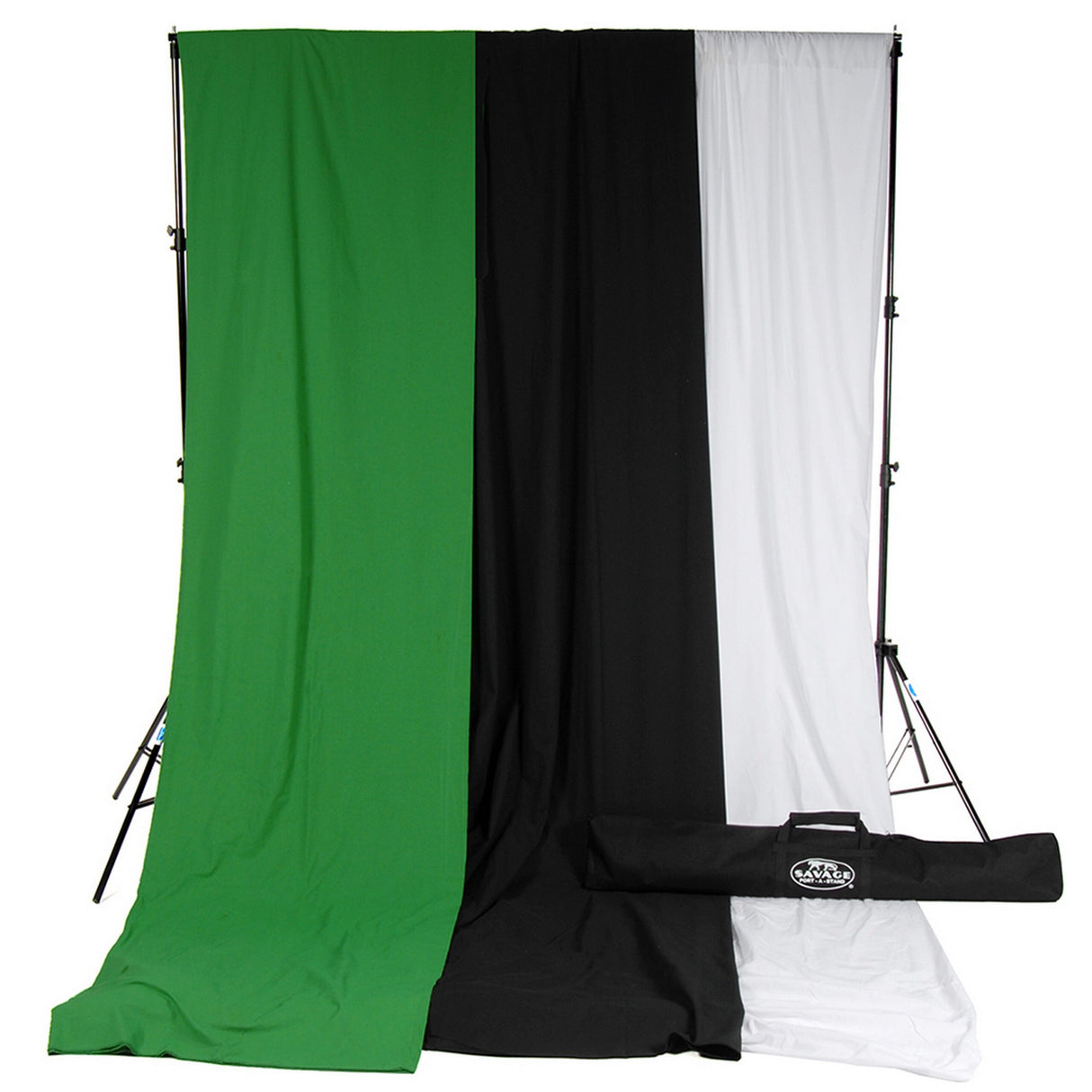 Savage 10 x 12-Feet Solid Muslin Background Kit with Port-A-Stand, White/Black/Green