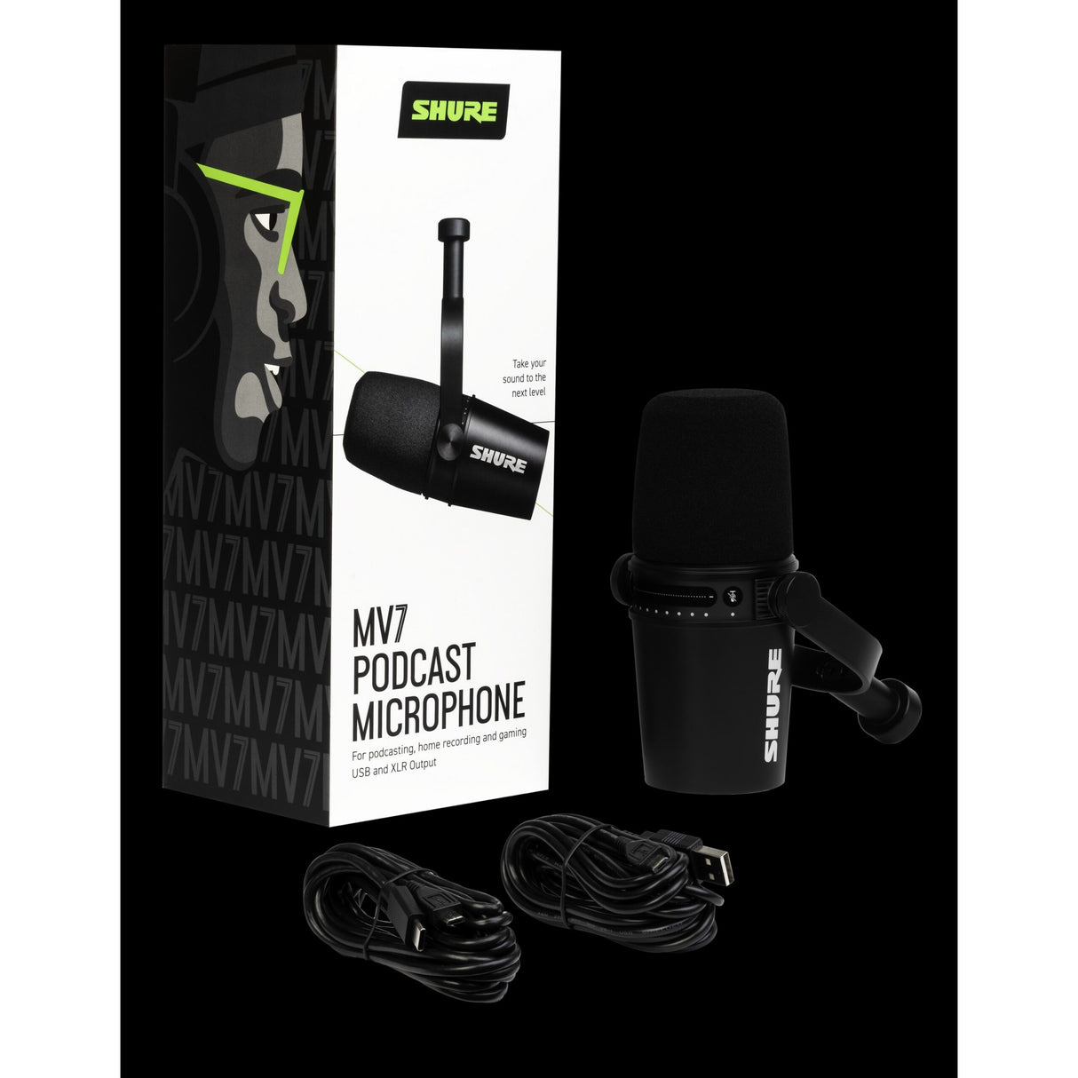 Shure MV7-K XLR/USB Dynamic Podcasting Microphone, Black