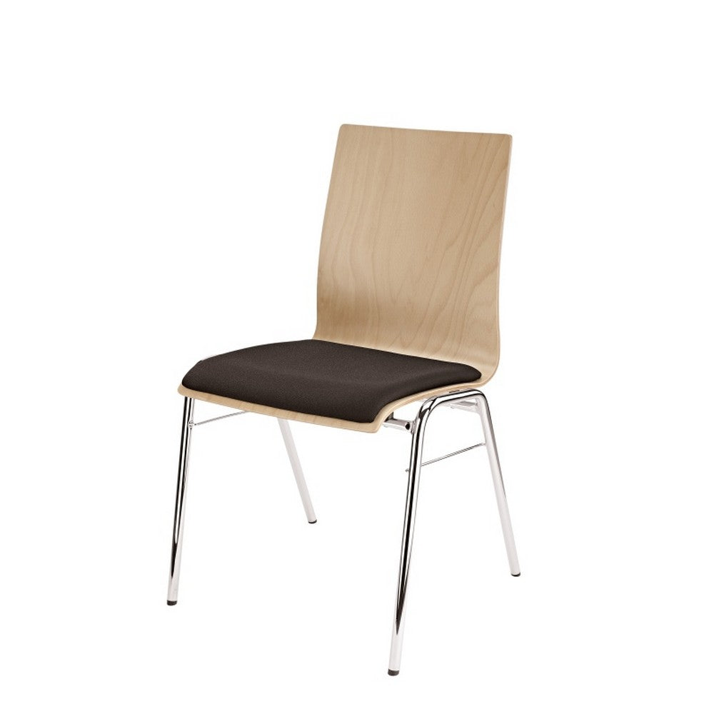 K&M 13410 Stacking Chair with Black Seat Cushion, Natural Beech Wood