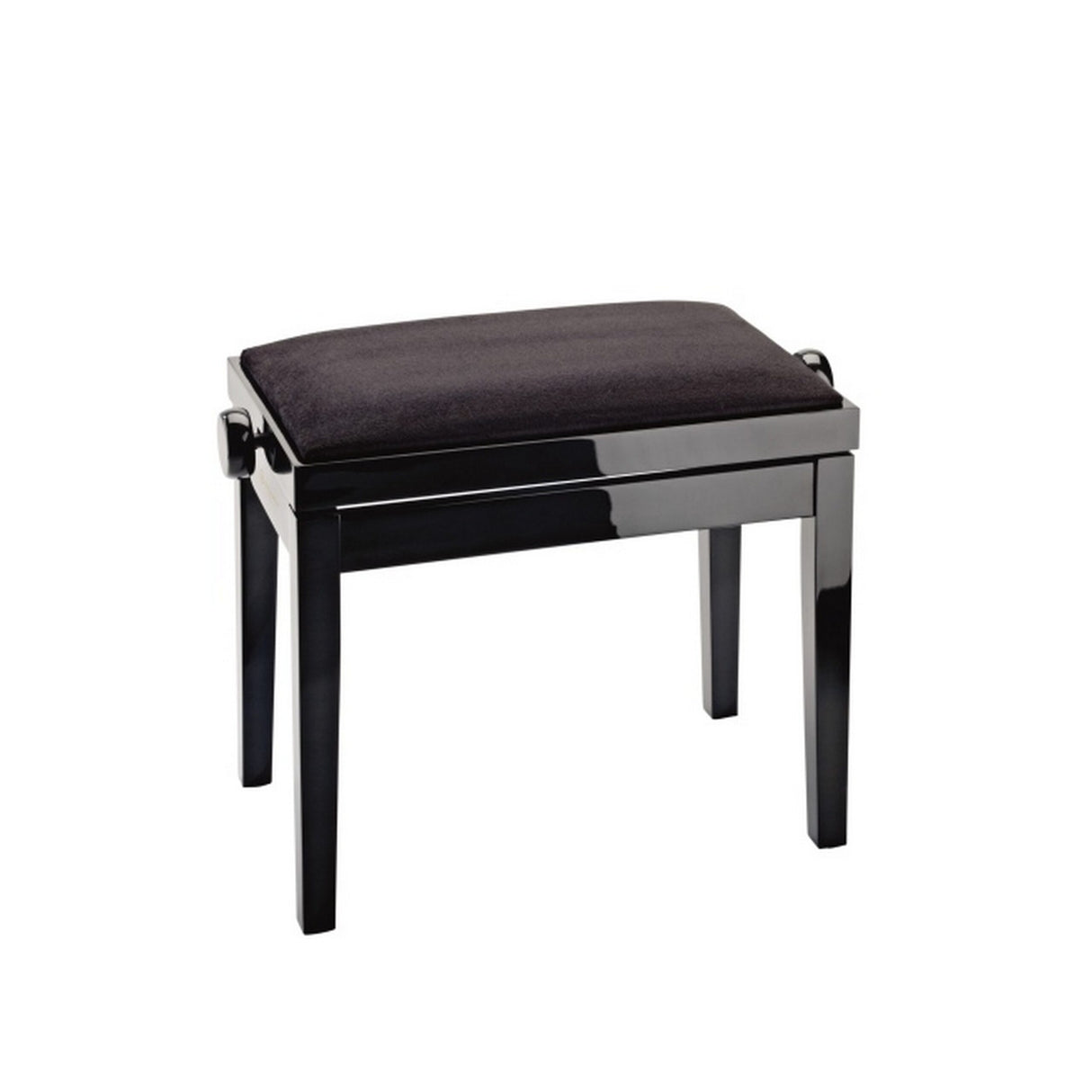 K&M 13901 Piano Bench, Black Glossy Finish Bench, Black Velvet Seat