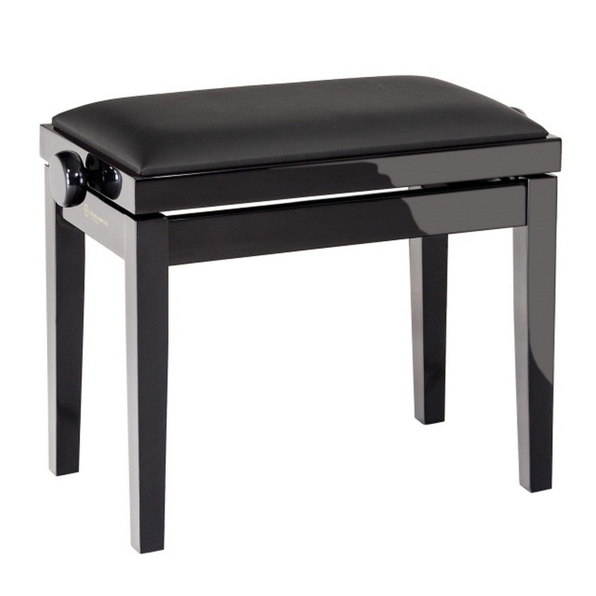 K&M 13911 Piano Bench, Black Glossy Finish Bench, Black Imitation Leather Seat