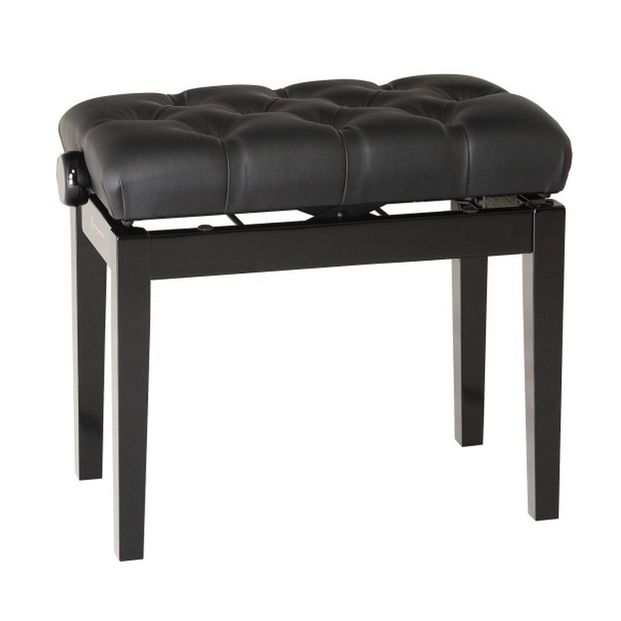 K&M 13980 Piano Bench with Quilted Seat Cushion, Black Glossy Finish Bench, Black Imitation Leather Seat