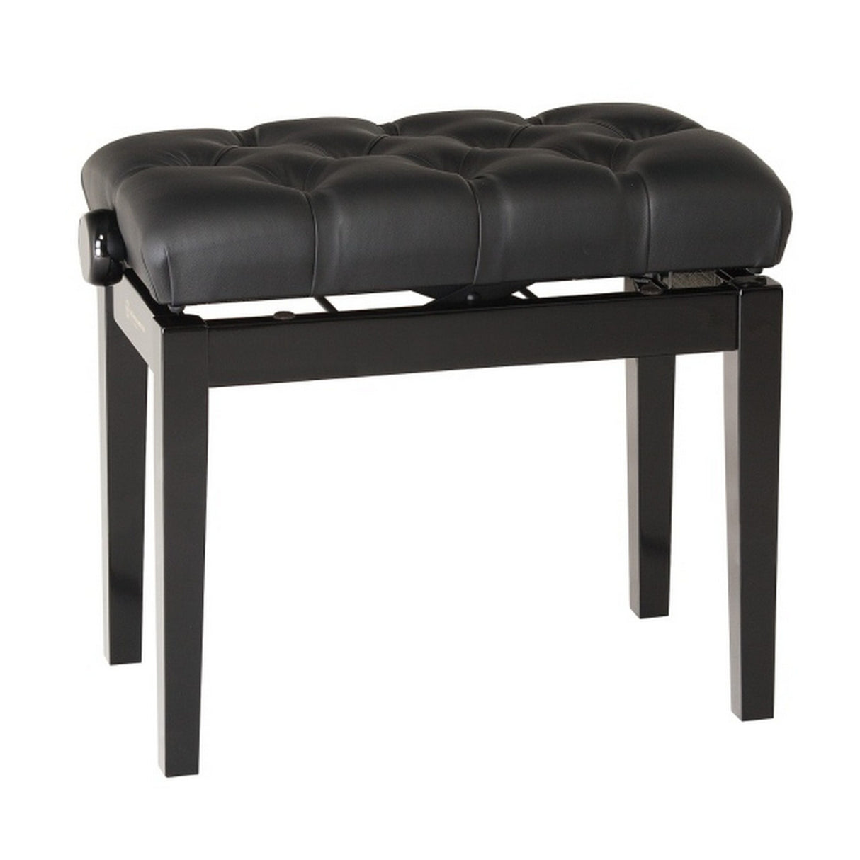 K&M 13981 Piano Bench with Quilted Seat Cushion, Black Glossy Finish Bench, Black Leather Seat
