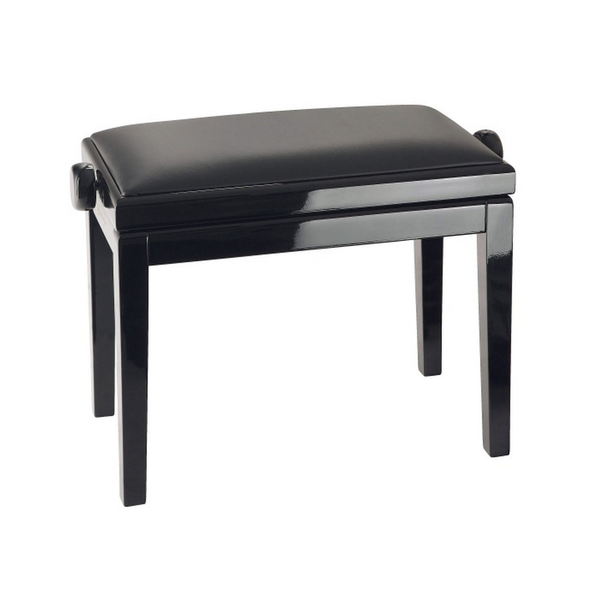 K&M 13990 Piano Bench, Black Glossy Finish Bench, Black Imitation Leather Seat