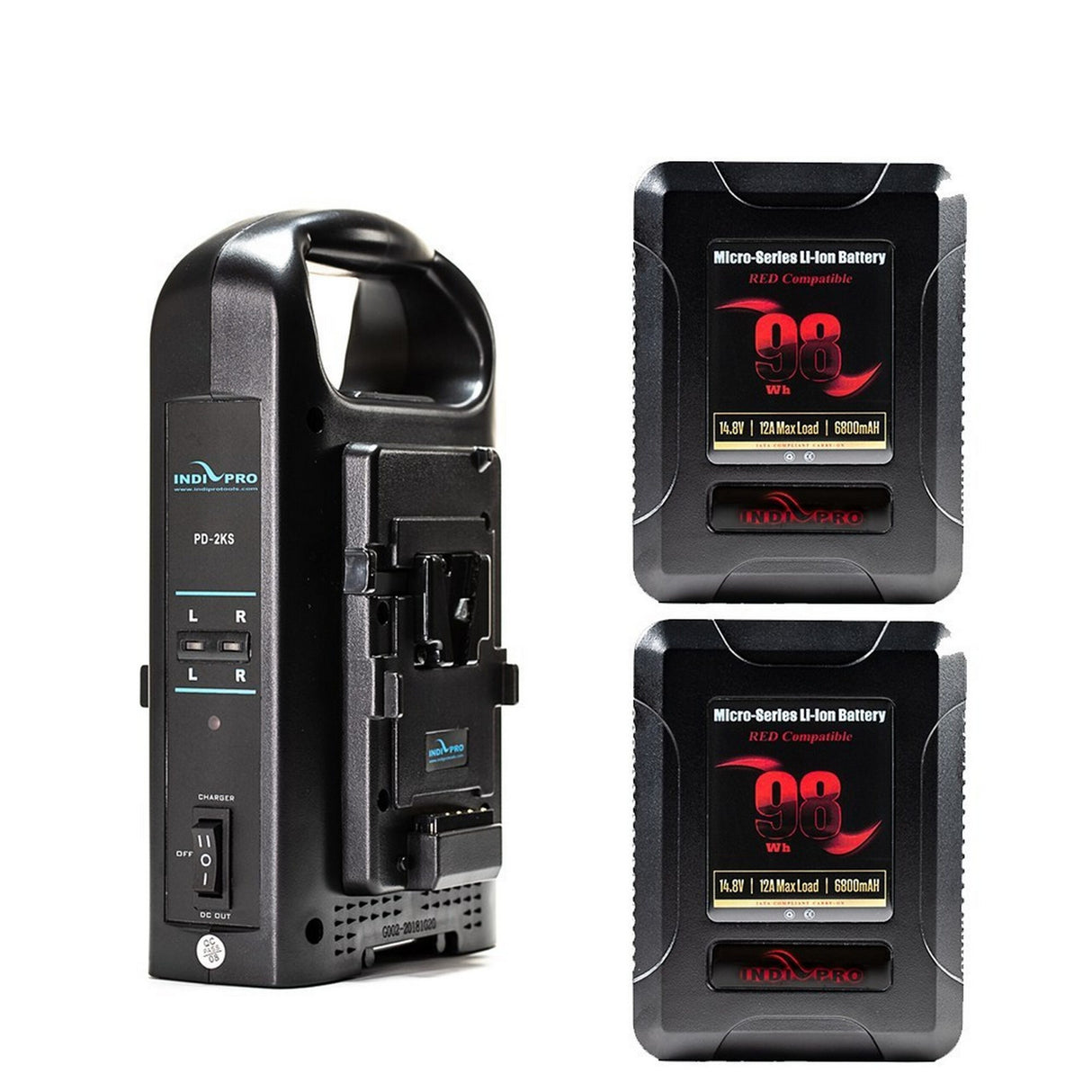 IndiPRO 2RDMKT1 2x Micro-Series 98Wh V-Mount Lithium-Ion Batteries and Dual V-Mount Battery Charger Kit