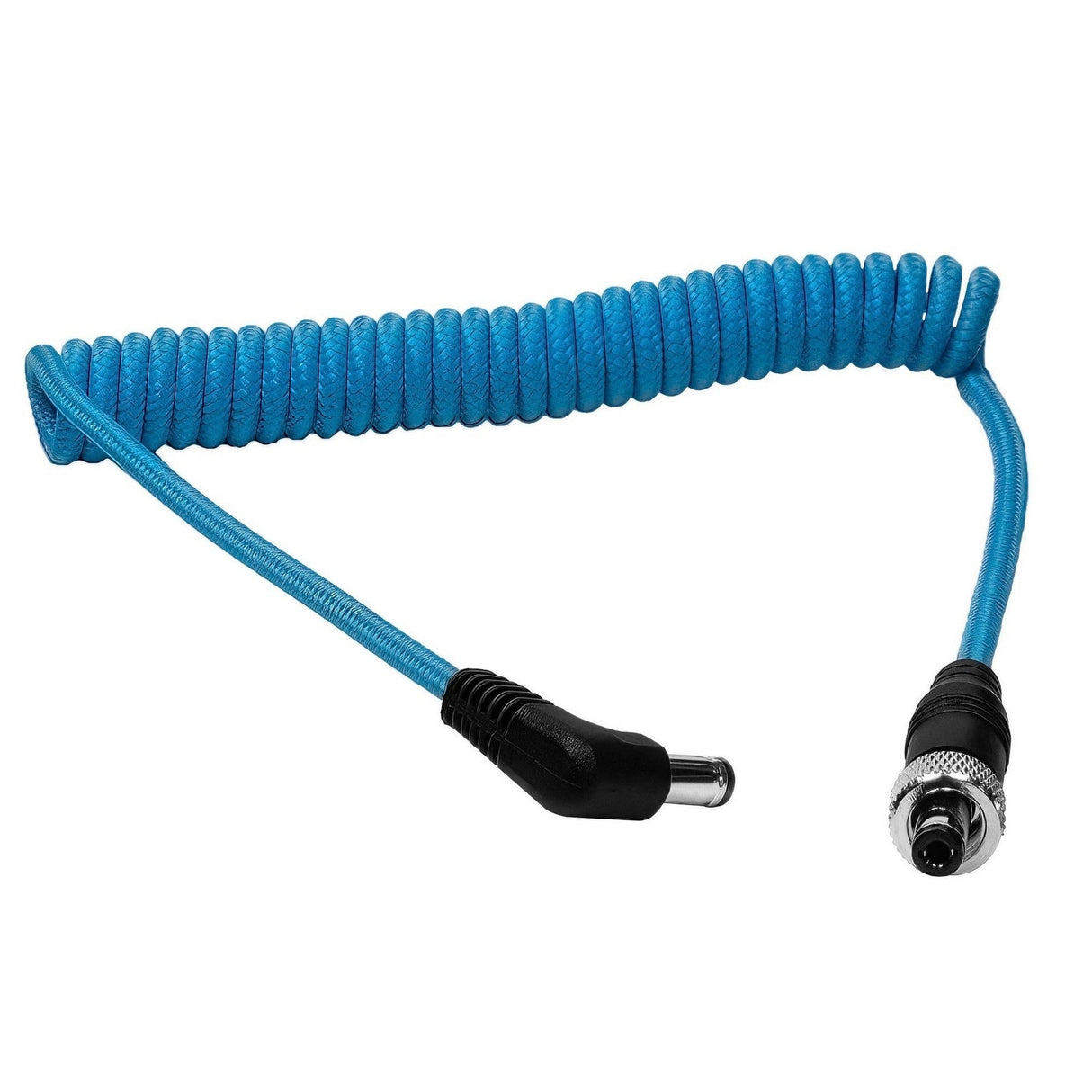 Kondor Blue Locking DC 2.1mm to Right Angle DC, Male to Male Coiled Cable