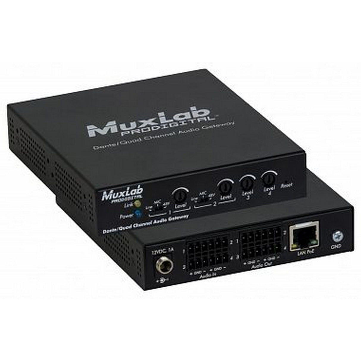 MuxLab 500765 Dante/Quad Channel Audio PoE Gateway