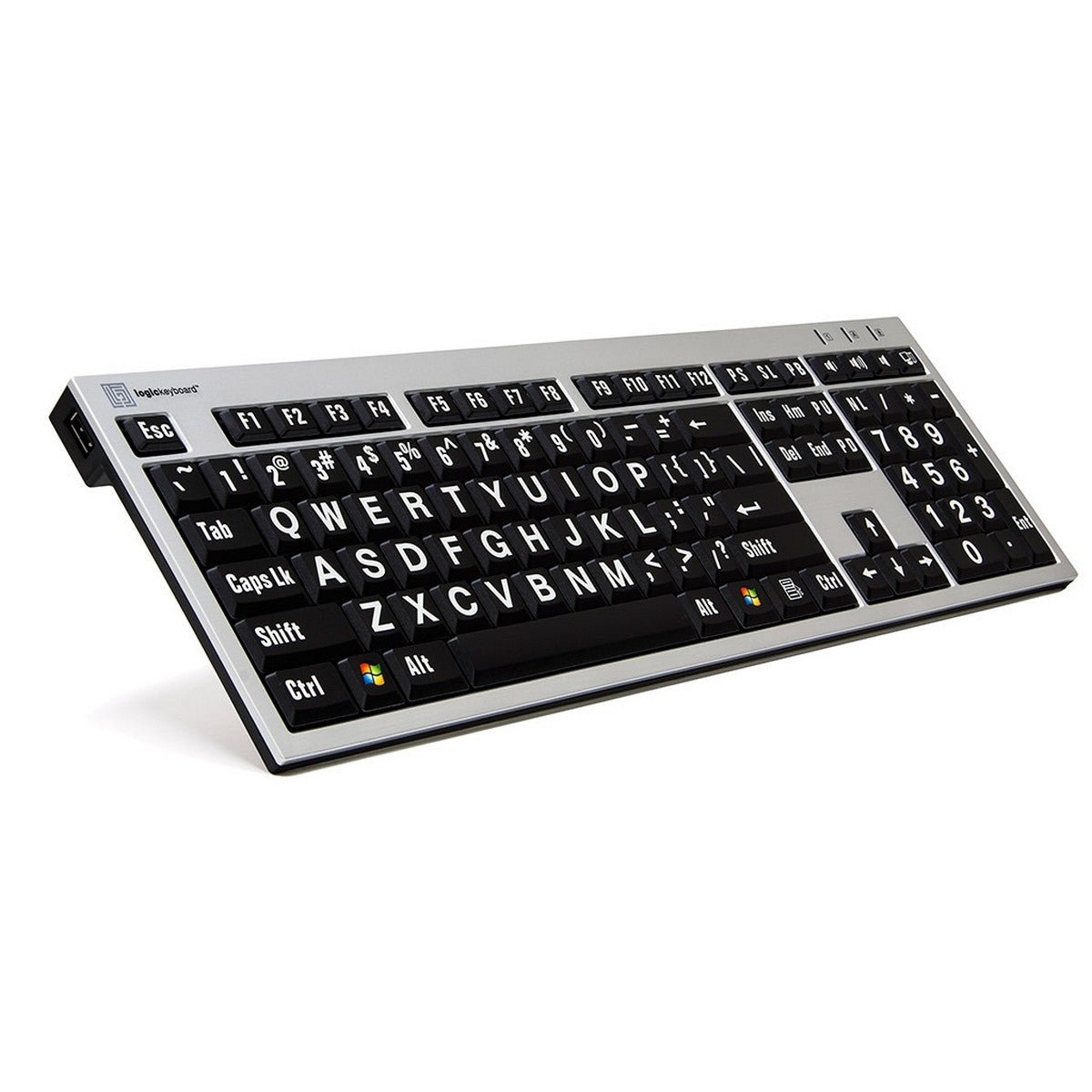 Logickeyboard Large Print White on Black Slim Line PC Keyboard Accurate Typing Large Printed Keyboard