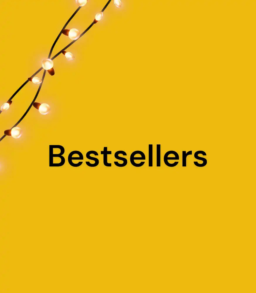 AVLGEAR Banner - Text 'Bestsellers' on a yellow background with decorative lights.